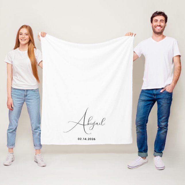 Stylish Custom Name Date Personalised Fleece Blanket (In Situ)