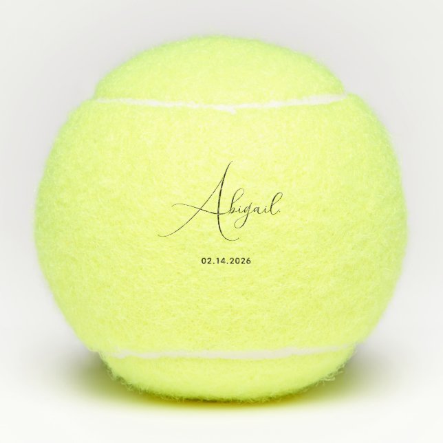 Stylish Custom Name Date Personalised Penn Tennis Balls (Front)