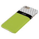 Stylish Custom Name Green, White Black Polka Dots