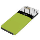 Stylish Custom Name Green, White Black Polka Dots