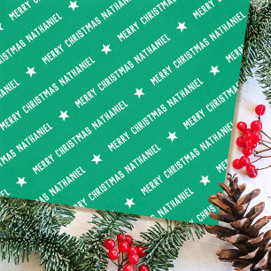 Stylish Custom Name Merry Christmas Star Mid Green Tissue Paper