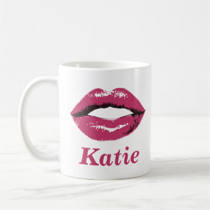 Stylish Custom Name Mug with Pink Lips 