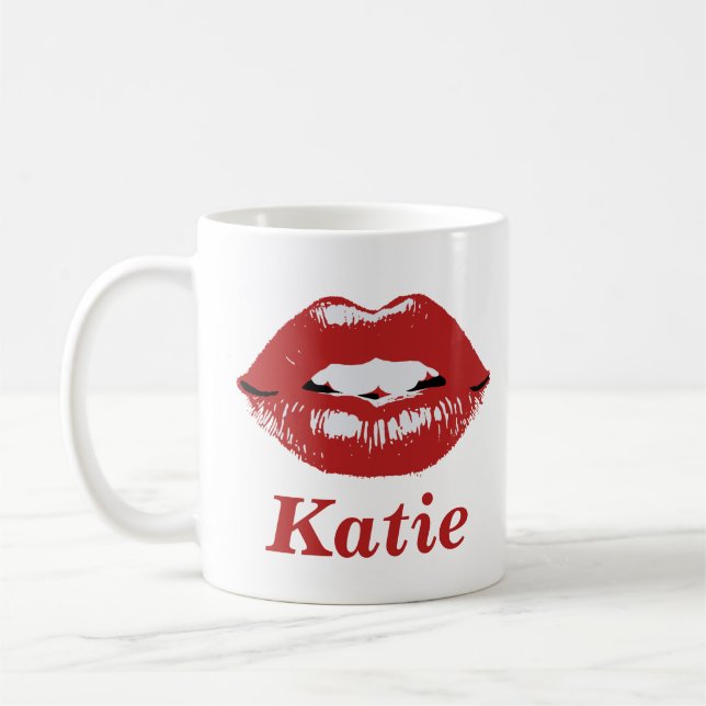 Stylish Custom Name Mug with Red Lips  (Left)