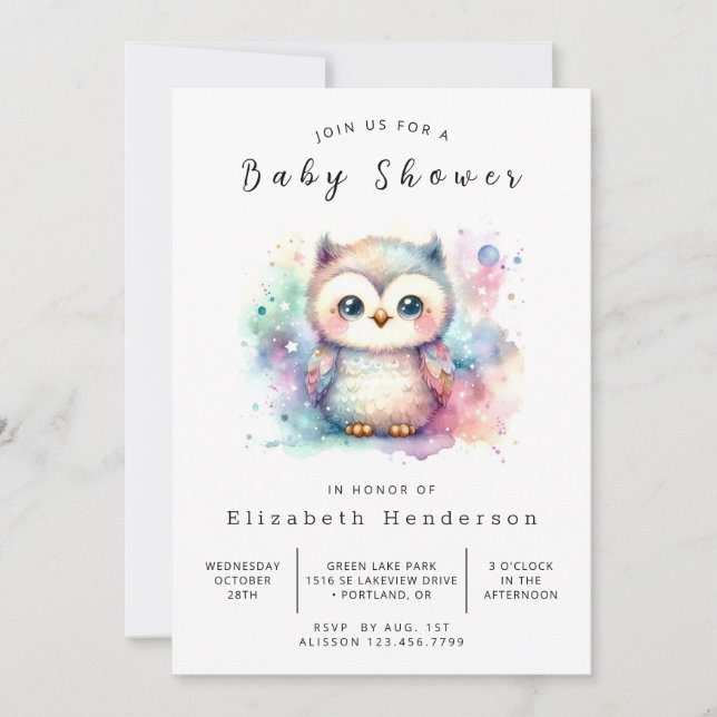 Stylish Custom Owl Baby Shower Invitation (Front)