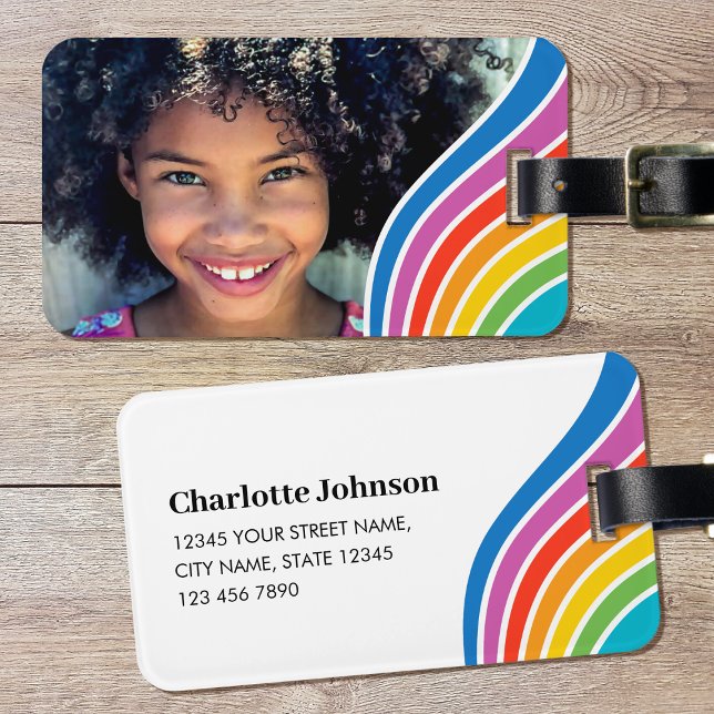 Stylish Custom Photo Rainbow Wave Luggage Tag (Creator Uploaded)