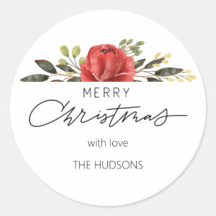 Stylish Custom Semi Floral Merry Christmas Gift Classic Round Sticker