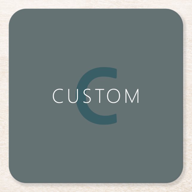 Stylish Customisable Monogram Template Square Paper Coaster (Front)