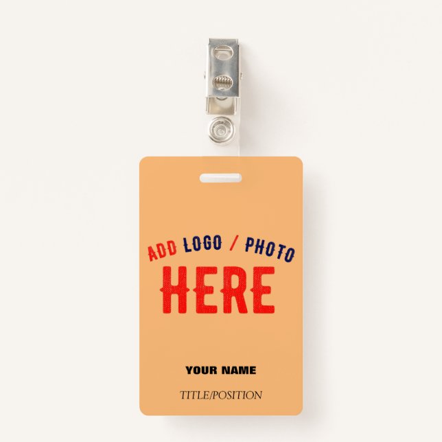 STYLISH CUSTOMIZABLE PEACH ORANGE METAL CLIP BRAND ID BADGE (Front with Clip)