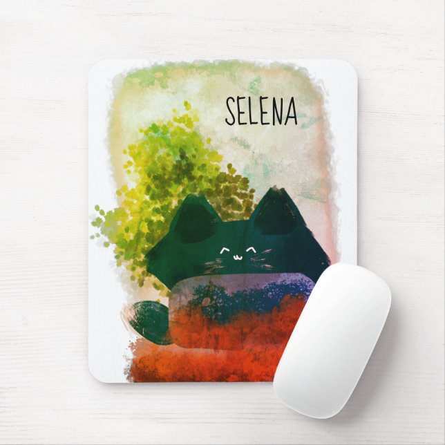 Stylish Cute Cartoon Hidden Fluffy Blue Cat Mouse Mat (With Mouse)