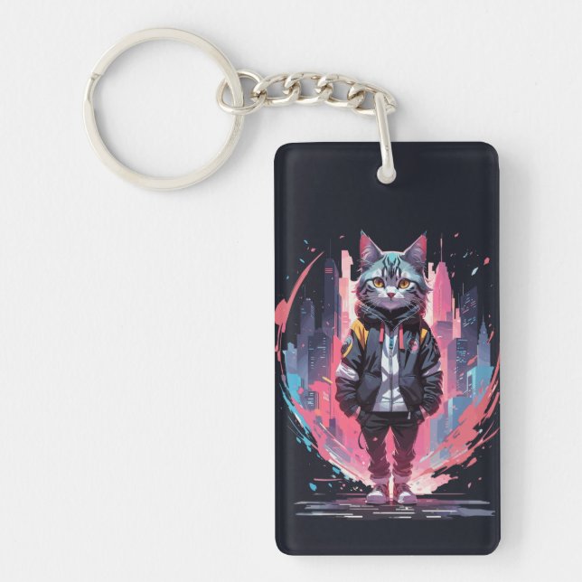 Stylish Cute Cat Design Key Ring (Front)