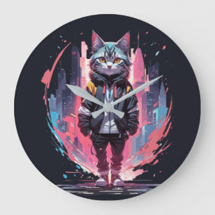 Stylish Cute Cat Design Large Clock