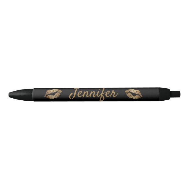 stylish cute chic personalised gold black kiss black ink pen (Front)