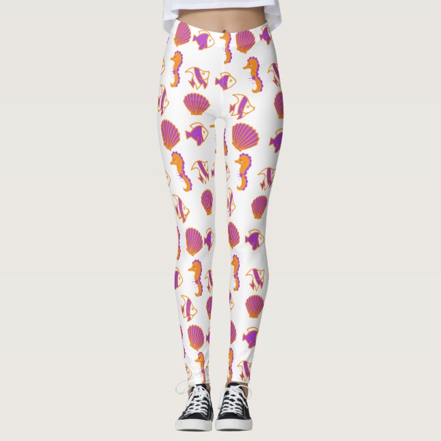Stylish Cute Colourful Sea Life Underwater Pattern Leggings (Front)