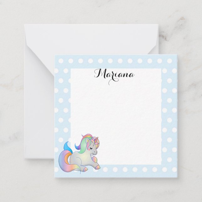 stylish cute colourful unicorn blue white dots card (Front)