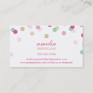 stylish cute confetti pretty fun pink gold mint business card