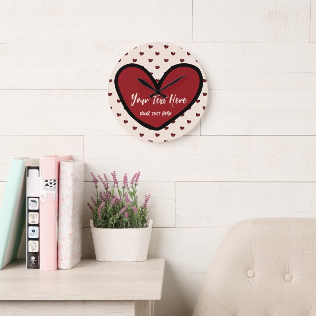 Stylish Cute Heart Pattern Monogram Personalised Large Clock (Reading Room)