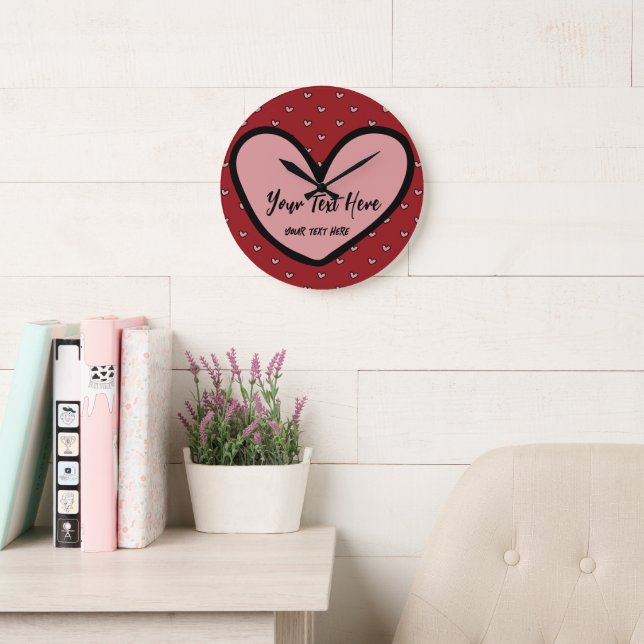 Stylish Cute Heart Pattern Monogram Personalised Large Clock (Reading Room)
