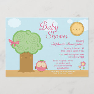 Stylish cute kawaii tree owl baby shower invite