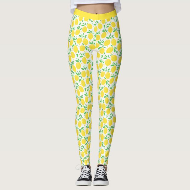 Stylish Cute Lemon Fruit Yellow Orchard Yoga Leggings (Front)