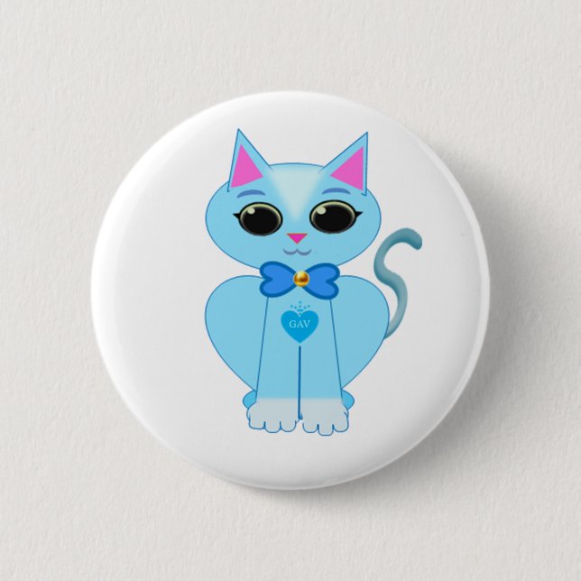 Stylish cute light blue kitty cat 6 cm round badge (Front)