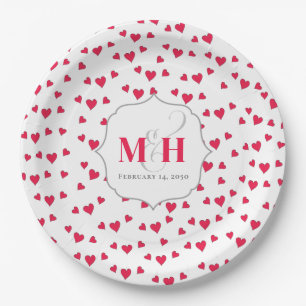 Stylish Cute Monogram Whimsical Simple Hearts Paper Plate