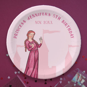 Stylish Cute Pastel Pink Princess Fairytale Castle Paper Plate