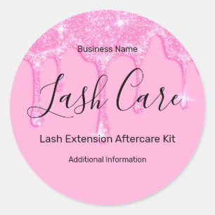Stylish Cute Pink Drips Lash Aftercare Kit Label