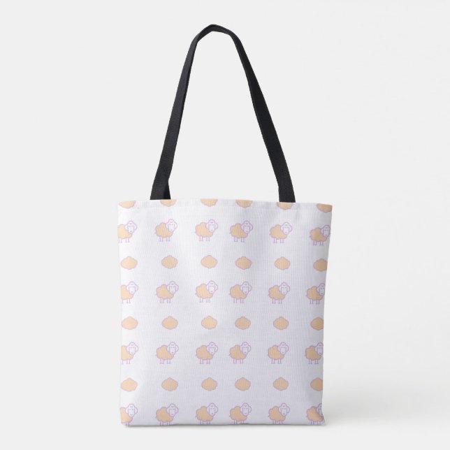 Stylish Cute Pink Sheep With Clouds Pattern Tote Bag (Back)