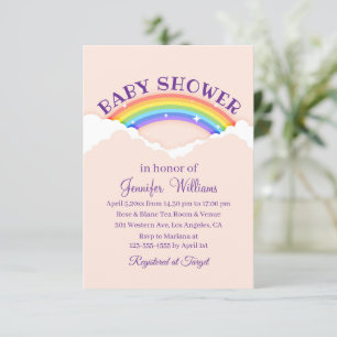 stylish cute rainbow and clouds pink baby shower invitation