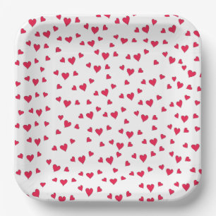 Stylish Cute Simple Red Hearts Minimalist Paper Plate