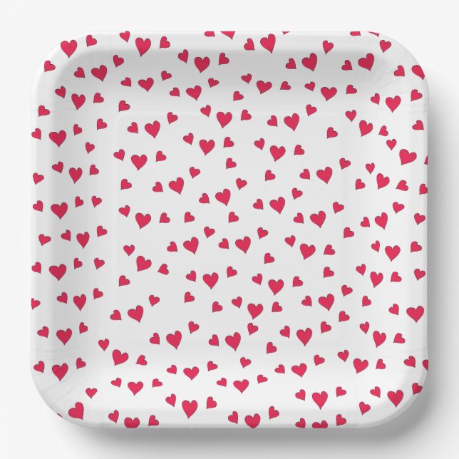 Stylish Cute Simple Red Hearts Minimalist Paper Plate (Front)