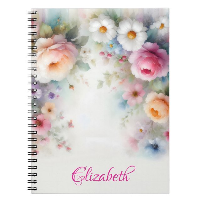 Stylish Cute Watercolor Aquarell Floral Art Names Notebook (Front)