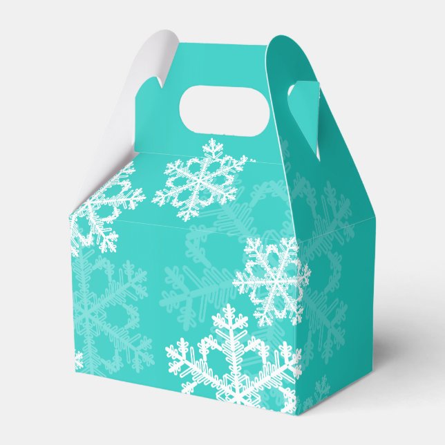 Stylish Cyan Snowflakes Modern Christmas pattern Favour Box (Front Side)