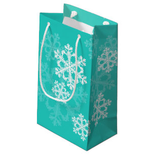 Stylish Cyan Snowflakes Modern Christmas pattern Small Gift Bag