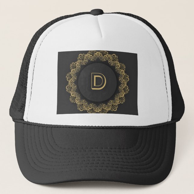 Stylish D Initial Letter Monogram Printed Image  Trucker Hat (Front)