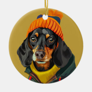 Stylish Dachshund Ceramic Tree Decoration