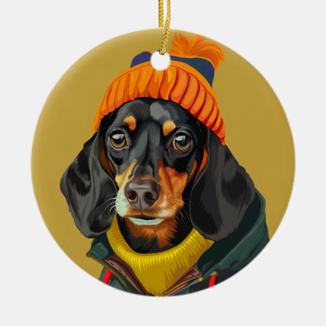 Stylish Dachshund Ceramic Tree Decoration (Front)