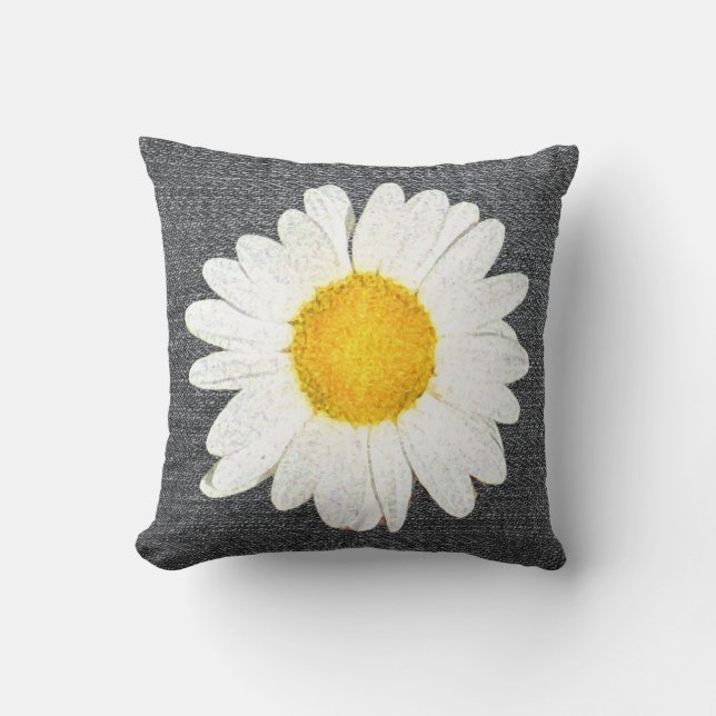Stylish Daisy in Dark Grey, White and Yellow Cushion (Front)