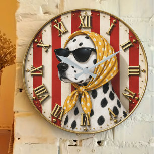 Stylish Dalmatian with Sunglasses Polka Dot Scarf Large Clock