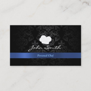 Stylish Damask Blue Ribbon Chef Business Card