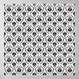 Stylish Damask Design, Black and White. Poster