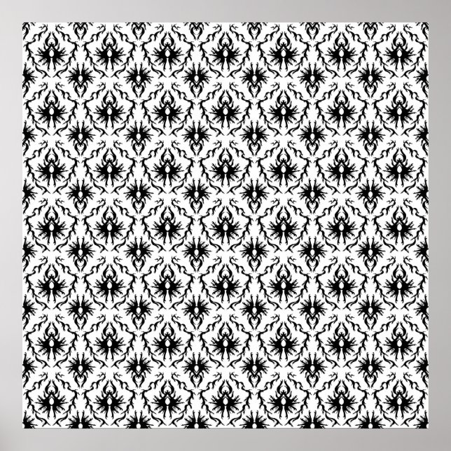Stylish Damask Design, Black and White. Poster (Front)