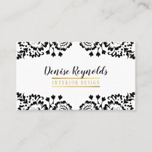 STYLISH DAMASK elegant lace gold black white Business Card