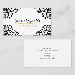 STYLISH DAMASK elegant vintage gold black white Business Card