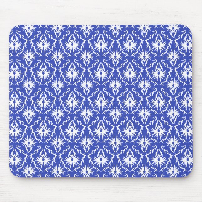 Stylish damask pattern. Blue and white. Mouse Mat (Front)