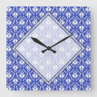 Stylish damask pattern. Blue and white. Square Wall Clock