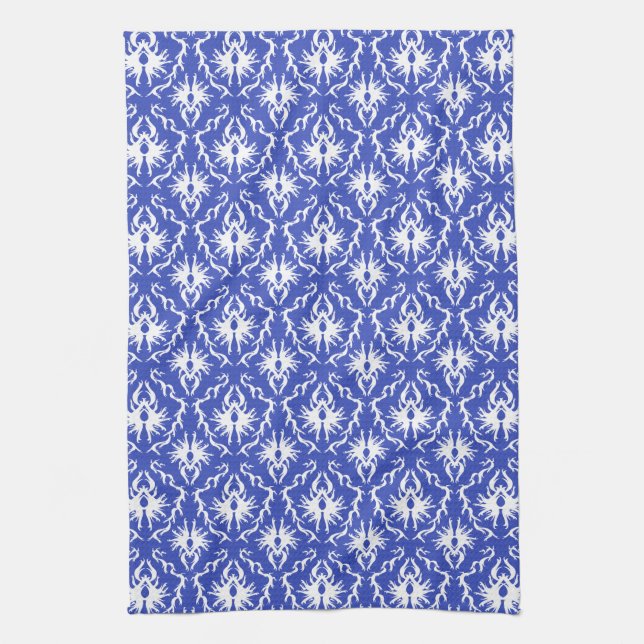 Stylish damask pattern. Blue and white. Tea Towel (Vertical)
