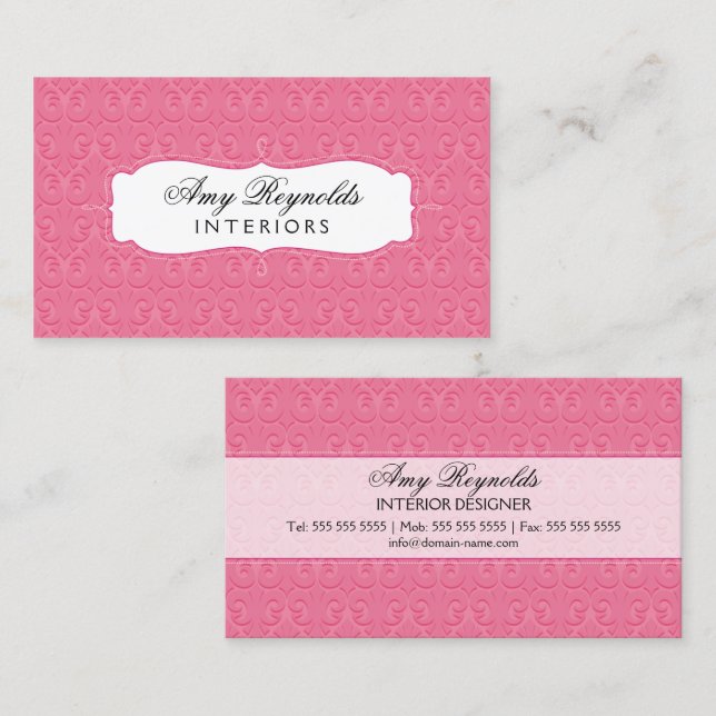 Stylish Damask Pink Business Card (Front/Back)