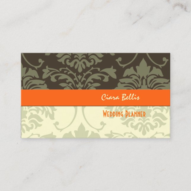 Stylish damask, wedding planners business cards (Front)
