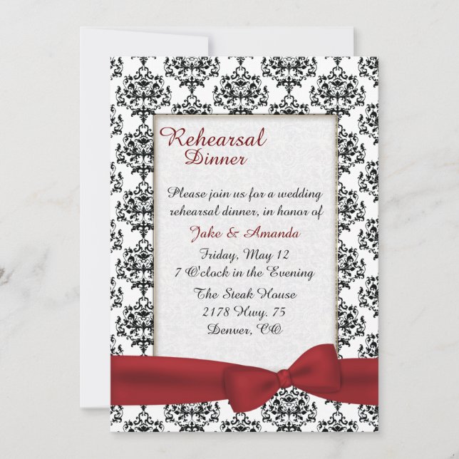 Stylish Damask Wedding Rehearsal Dinner Invitation (Front)
